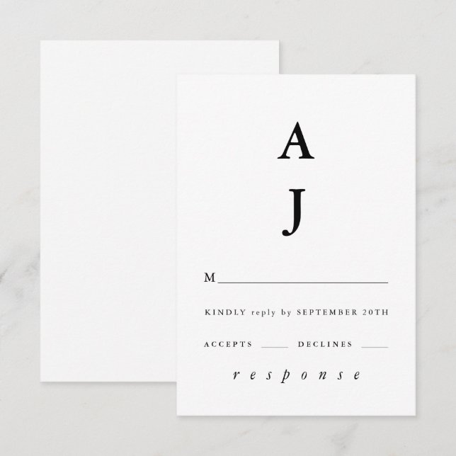 Minimal svartvit monogram Bröllop OSA Kort (Fram/baksida)