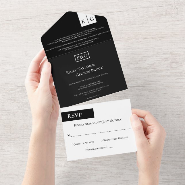 Minimal svartvit monogram Elegant bröllop (Avrivbar del)