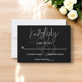 Minimal svartvit monogram Elegant bröllop OSA Kort