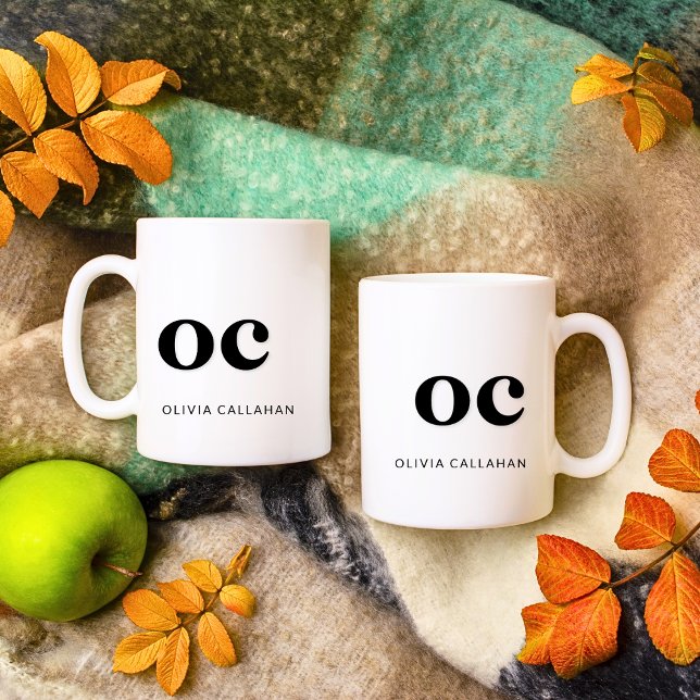 Minimal svartvit monogram klassisk Elegant med min Kaffemugg (1 mug - left & right sides)