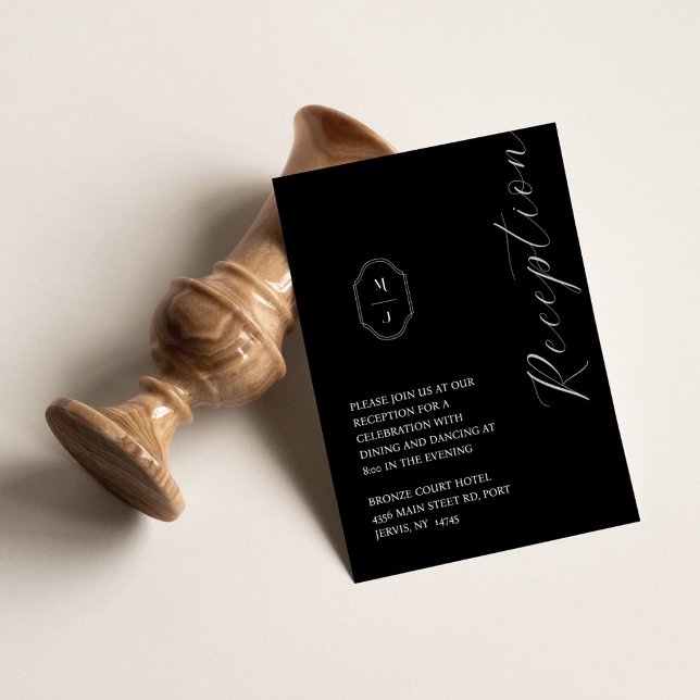 Minimal svartvit monogramsbröllopsmottagning tilläggskort (Skapare uppladdad)