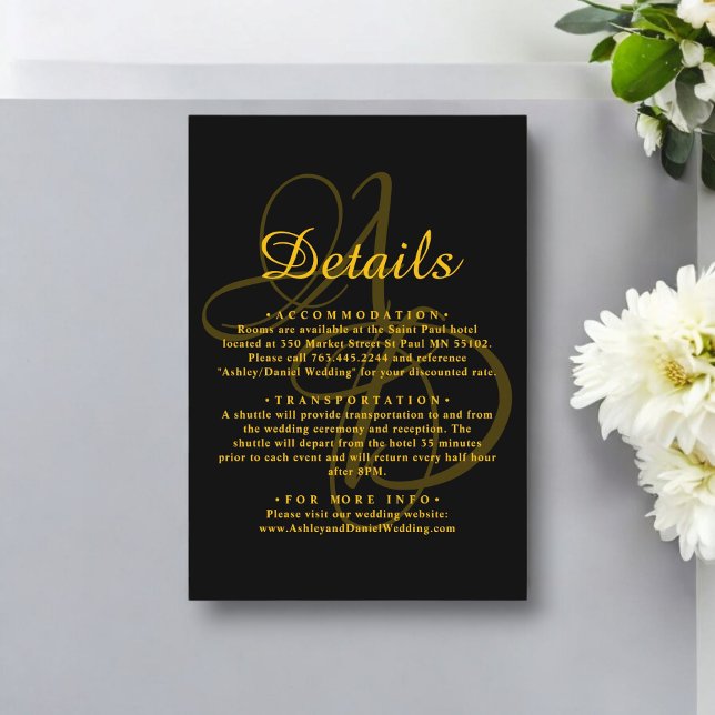 Minimal svartvit och Guld monogram Elegant bröllop Tilläggskort (Skapare uppladdad)
