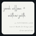 Minimal svartvit skripttypografi Bröllop Fyrkantigt Klistermärke<br><div class="desc">Om du behöver ytterligare anpassningar kan du kontakta mig på yellowfebstudio@gmail.com.</div>