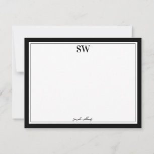 Minimal svartvit svartvit Gräns i Monogram Elegant Anteckningskort