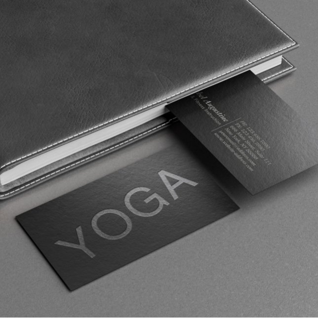 Minimal svartvit YOGA-instruktor för Silver Visitkort (Skapare uppladdad)