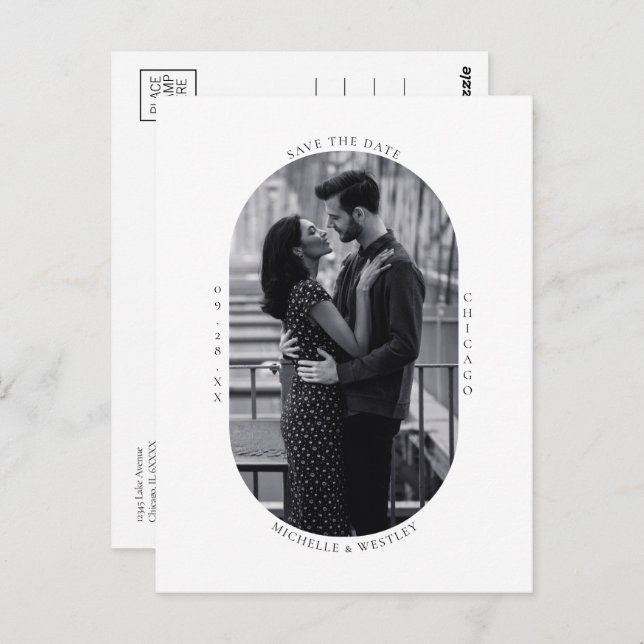 Minimal svartvitt Bröllop-fotospara datum Vykort (Fram/baksida)