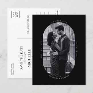 Minimal svartvitt Bröllop-fotospara datum Vykort