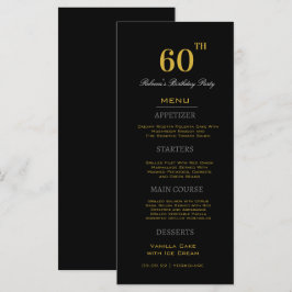 Minimal svartvitt och Guld 60:e Födelsedagsfestens Meny