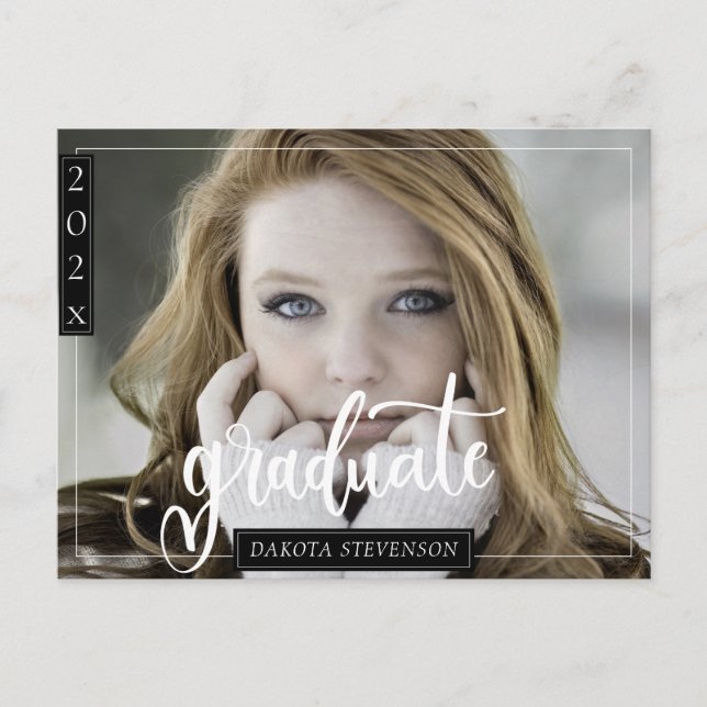 Minimal svartvitt och vit foto Studenten Vykort (Framsida)