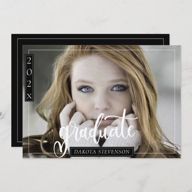 Minimal svartvitt och vit fotoStudentfest Inbjudningar (Fram/baksida)