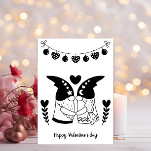 Minimal svartvitt och vita gnomer Valentines day Julkort