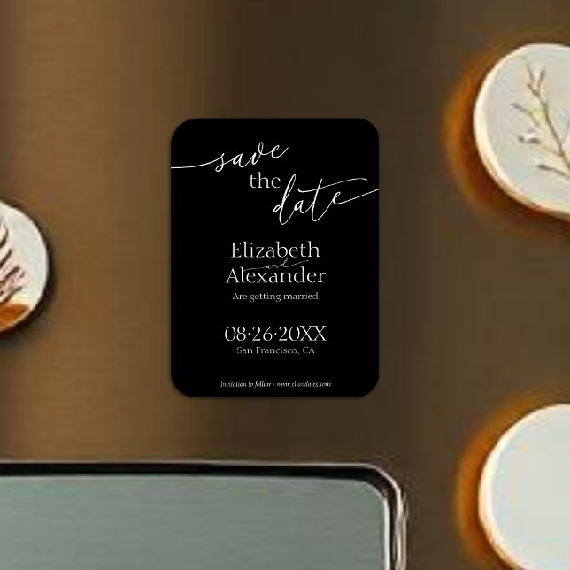 Minimal svartvitt skript Finare Spara datum Magnet (Skapare uppladdad)