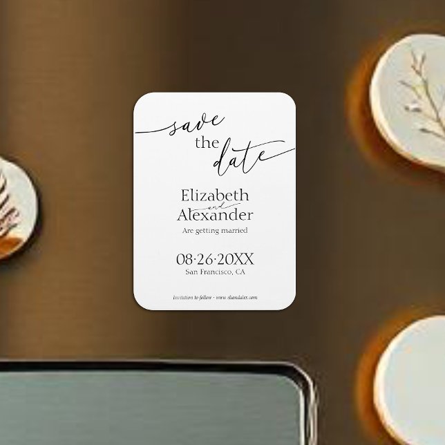 Minimal svartvitt skript Finare Spara datum Magnet (Skapare uppladdad)