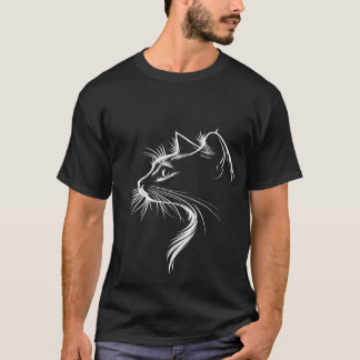 Minimal T-shirt med katt linjärt konstverk