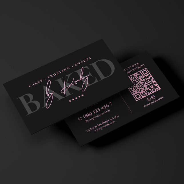 Minimal tårta konstnär bageri butik rosa svart visitkort (Minimal Cake Artist Bakery Shop Pink Black Business Card
)