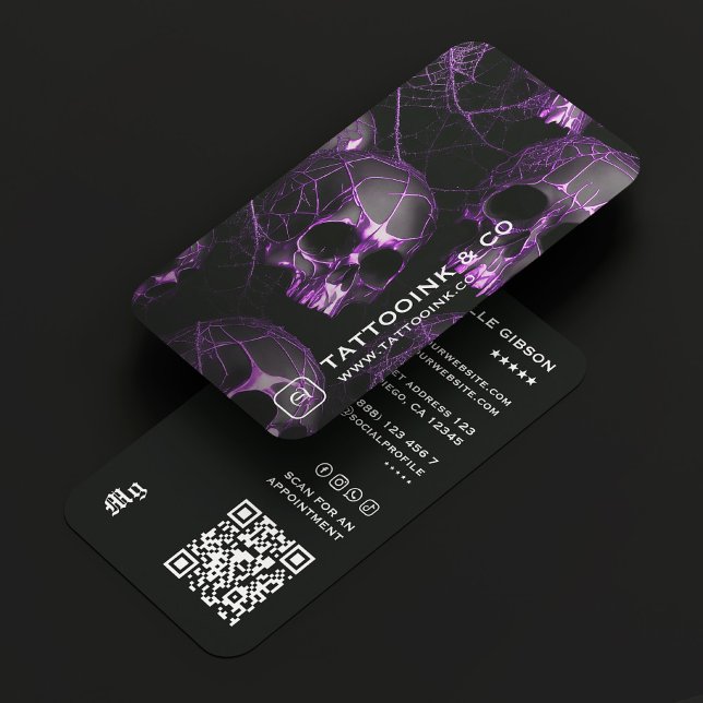 Minimal Tattoo Artist Goth Skull Purple Tattooist  Visitkort (Minimal Tattoo Artist Goth Skull Purple Tattooist Business Card
)