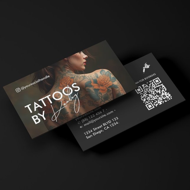 Minimal Tattoo Artist Tattooist Full Photo Qr Code Visitkort (Minimal Tattoo Artist Tattooist Full Photo Qr Code Business Card
)