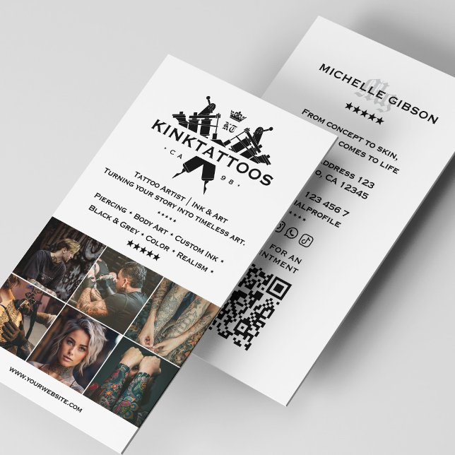 Minimal Tattooist White Tattoo Artist Grid Modern Visitkort (Minimal Tattooist White Tattoo Artist Grid Modern Business Card
)