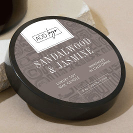 Minimal Taupe Boho Pattern Logo Wax Candle Jar Lid Runt Klistermärke