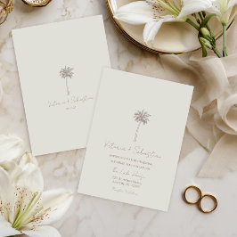 Minimal Taupe Palm Tree Beach Wedding Invitation Inbjudningar