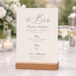 Minimal Taupe Stripe Wedding Bar Menu  Inbjudningar