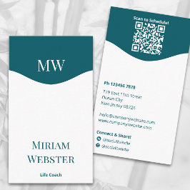 Minimal Teal White Initialer Porträtt Personal Visitkort
