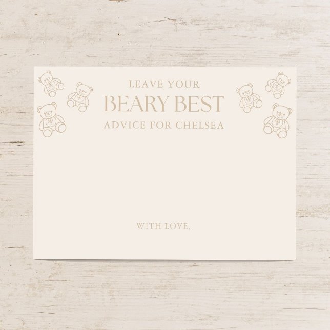 Minimal Teddy Bear Baby Shower Advice Tilläggskort (Skapare uppladdad)