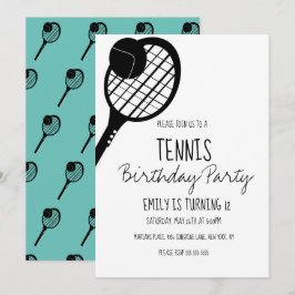 Minimal tennis sport födelsedag svart vit inbjudningar
