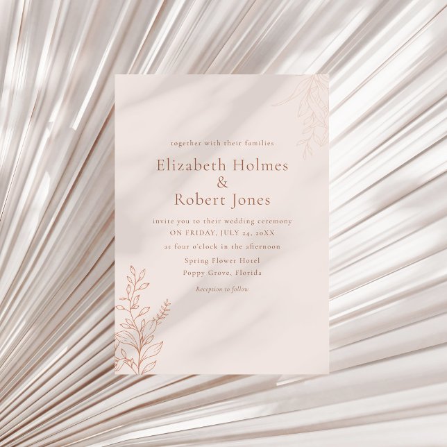 Minimal Terracotta Botanical Wedding Invitation Inbjudningar (Minimal Terracotta Botanical Wedding Invitation on a neutral dry palm leaf.)