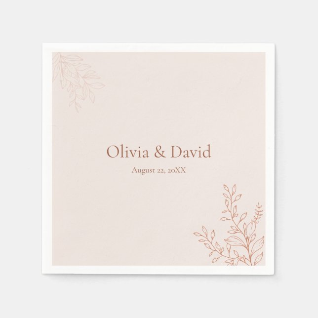 Minimal Terracotta Botanical Wedding Napkin Pappersservett (Framsidan)