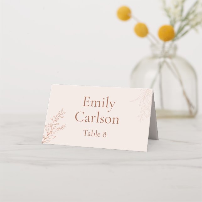 Minimal Terracotta Botanical Wedding Place Card Placeringskort (Framsida)