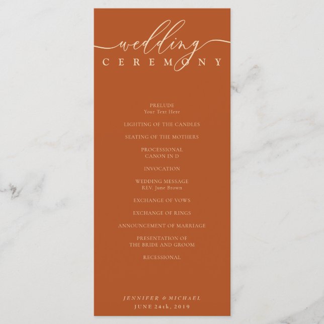 Minimal terracotta Ceremony wedding Program (Framsida)