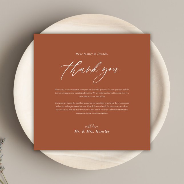 Minimal Terracotta Modern Bröllop Tack (Minimal Terracotta Modern Wedding Thank You)