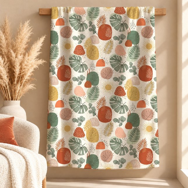 Minimal Terrakotta Koppar Boho Löv Blank Konst Fleecefilt (Minimal Terracotta Copper Boho Leaves Blanket Art)