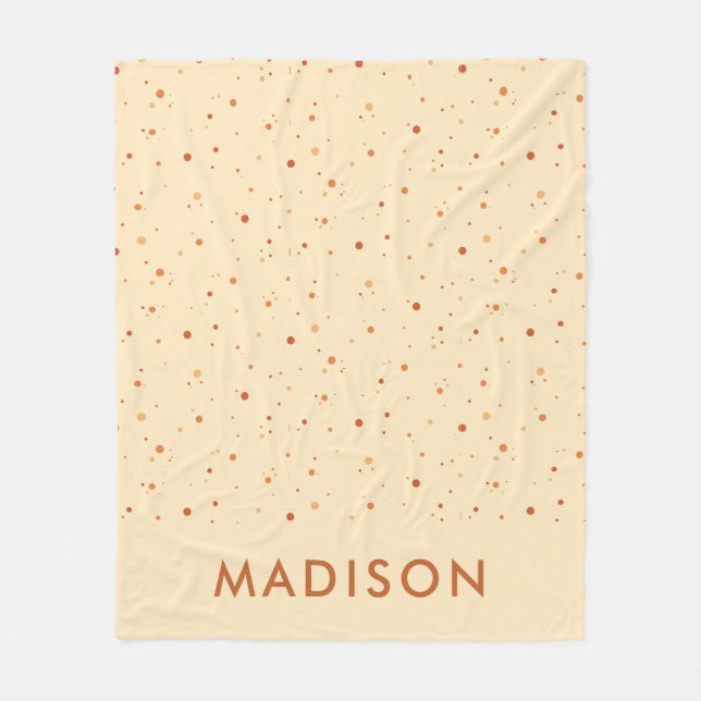 Minimal Terrakotta Polka Dot Mönster Anpassat Namn Fleecefilt (Framsidan)