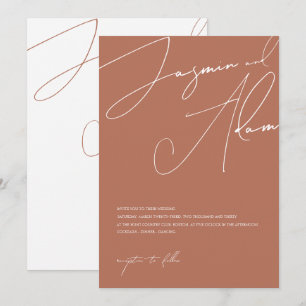 Minimal Terrakotta Script Typografi Bröllop Inbjudningar
