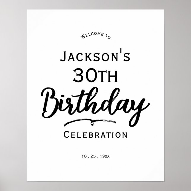 Minimal Text 30th Birthday  Foam Board Poster (Framsidan)