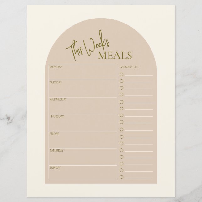 Minimal text veckovis måltid för enkel båge (Framsida)