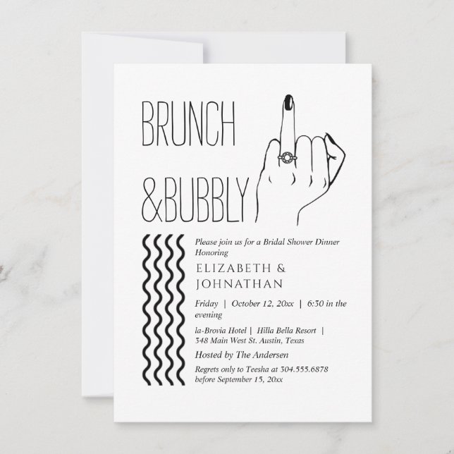 Minimal textskript Brunch Och Bubbly-inbjudan Inbjudningar (Framsida)