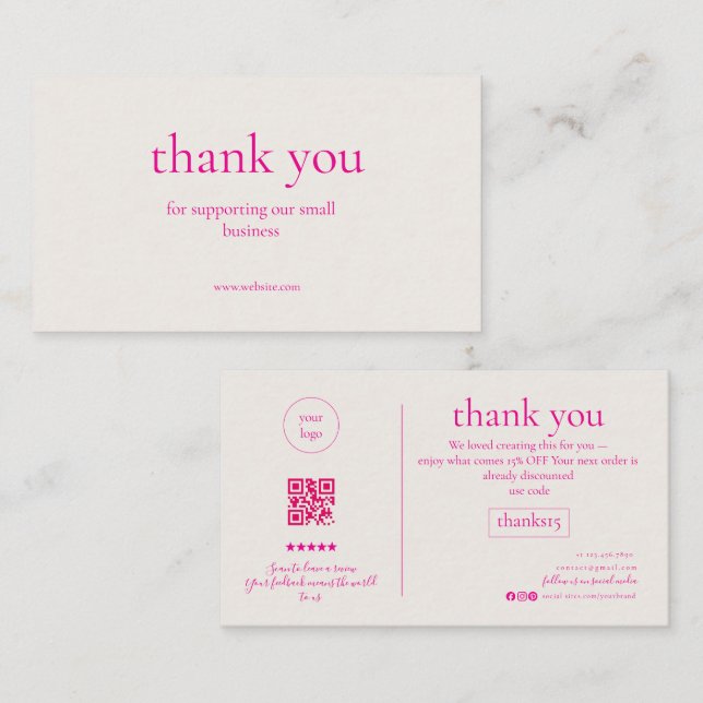 Minimal Thank You Small Business Card Dusty Rose P Visitkort (Fram/baksida)