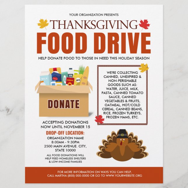 Minimal Thanksgiving Food Drive Charity Fundraiser Reklamblad (Framsidan)