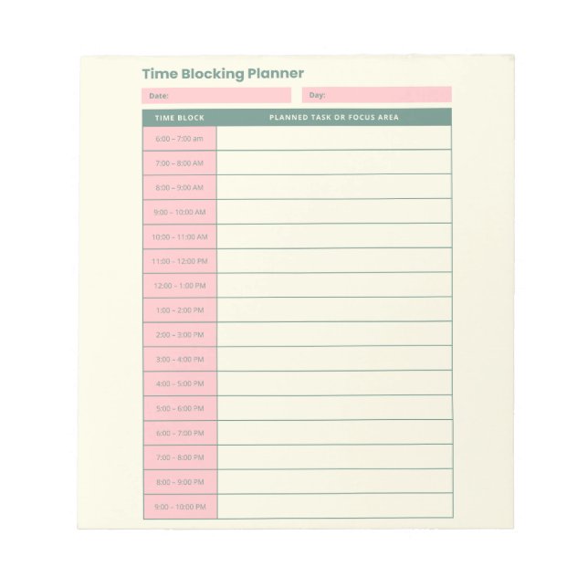 Minimal tidsblockeringsplanering Rosa layout Anteckningsblock (Framsida)