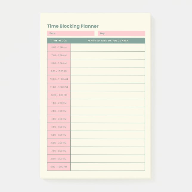 Minimal tidsblockeringsplanering Rosa layout Post-it Block (Framsida)