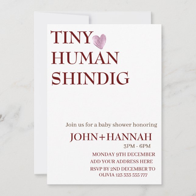 Minimal Tiny Human Shindig Funny Co-ed Baby Shower Inbjudningar (Framsida)