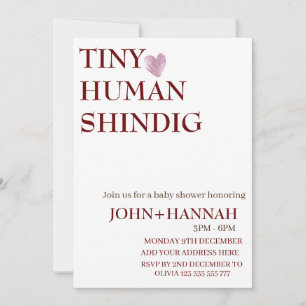 Minimal Tiny Human Shindig Funny Co-ed Baby Shower Inbjudningar
