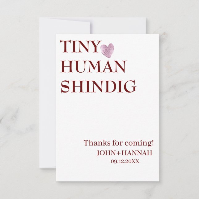 Minimal Tiny Human Shindig Funny Co-ed Baby Shower Tack Kort (Framsida)