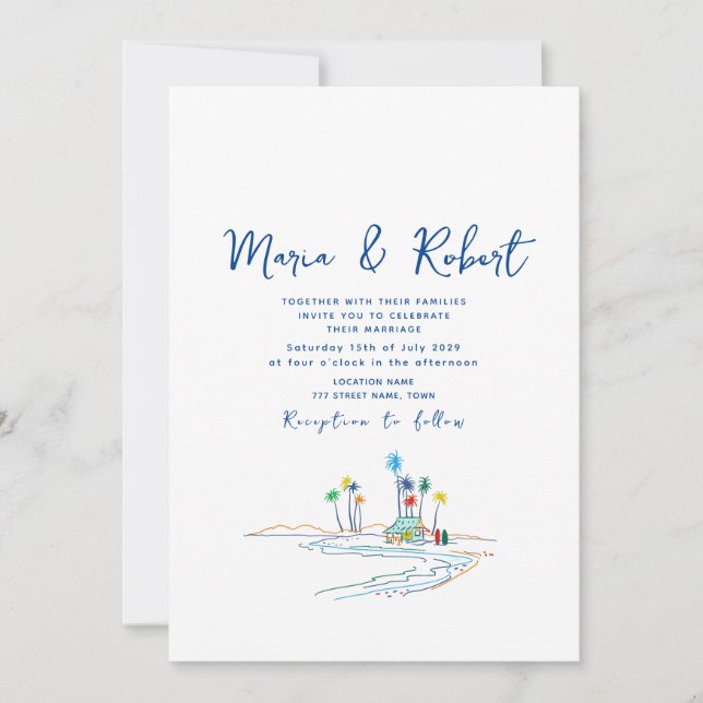 Minimal Tropical Beach Wedding Inbjudningar (Framsida)