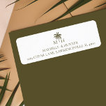 Minimal Tropical Handflatan Monogram White Returadress Etikett<br><div class="desc">Utformningen har vårt handritade tropiska handflatan träd med ett anpassningsbar monogram. Vår boho tropical bröllop monogram retur-adressetikett är perfekt för ett strandtema eller destinationsbröllop. Utformning och grafik med Moodtogy Papery.</div>