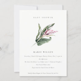Minimal Tropical Leafy Rosa Blommigt Baby Shower Inbjudningar