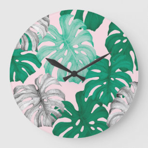 Minimal Tropical Monstera Duo-Tone Stor Klocka